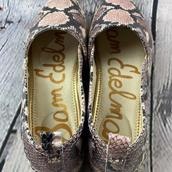 SAM EDELMAN KHLOE Pink & Black Snake Skin Leather Slip On Espadrilles Flats - Picture 16 of 17